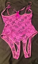 womens lingerie medium Sexy Pink Crotchless Bodysuit