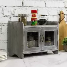 Gray Whitewashed Wood Kitchen/Bathroom Countertop Cabinet with Glass Windows