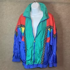 Vintage 90s Windbreaker Jacket M Retro Colorful Nylon Colorblock Hip Hop