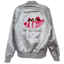 Kylie Jenner Bomber Jacket Satin Lips Lip Kit Silver Metallic Button Up Small S