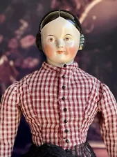 New ListingAntique German 19” Covered Wagon Pink Tint China Head Doll with Brown Eyes