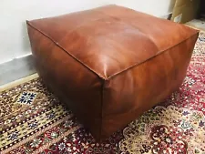 New Unstuffed Square Sale Relaxing Moroccan Leather Ottoman Genuine Boho