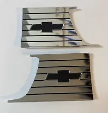 NEW 1957-1958 CHEVY CAMEO TRUCK FRONT BED BOWTIE PLATES SAIL PLATES CHROME Blem