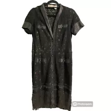 BYRON LARS Button Front Lace Short Sleeve Dress Black size 10 *FLAW(S)