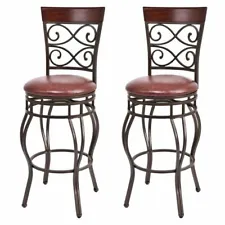 Vintage Bar Stools Swivel Padded Seat Bistro Dining Kitchen Pub Chair- Set of 2