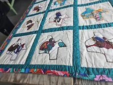 STATE OF TEXAS themed hand stitched Quilt 87 X 65 1/2"