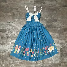 NWT Unique Vintage Blue & White Farm Border Golightly Swing Dress, Sz S/4