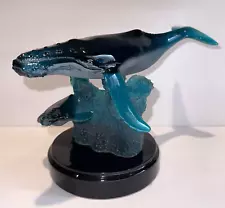 Wyland Whale & Calf Teal Blue Lucite Sculpture Celebration Sea Ocean 1990 RARE