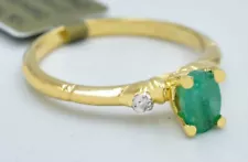 GENUINE 0.68 Cts EMERALD & DIAMONDS RING 10K YELLOW GOLD - Free Certificate -NWT