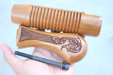 TEAK WOOD FURNITURE FOR MOSSBERG 590 SHOCKWAVE 20 GA FOREND&STOCK GRIPS ENGRAVED