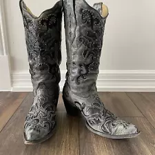 CORRAL Women's 8.5M Inlay Embroidery Studs Western Cowgirl Boots Snip Toe A1102