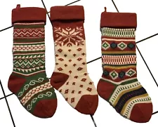 Vintage Handmade Knit Christmas Stockings Lot Of 3