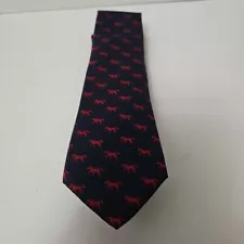 Hermes 100% Silk Tie for Men Used Red Horse Animal Pattern Made in France