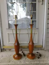 GORGEOUS PAIR OF TALL DANISH TEAK MID CENTURY TABLE LAMPS