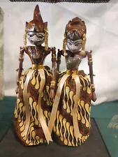 GATOTKACA & PERGIWA Vintage Indonesian Java Wood Shadow Puppet Figures, NICE!