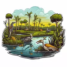 Scenic Swamp Animal Sticker, Decal for Car Truck Window Bumper Graphic, Forest