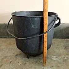 Antique Primitive Cast Iron Cauldron Pot, round bottom, 3 legs, Foundry Line