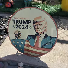 TRUMP 2024 "SAVE AMERICA" 11.75-INCH PORCELAIN GAS & OIL SIGN