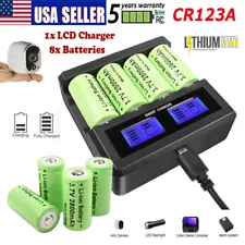 8x CR123A CR17345 123 Rechargeable Lithium Batteries + 4-Slot Charger For Arlo