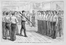 CUBAN DRILL-ROOM IN NEW YORK CITY MEN TRAINING LEARNING THE BAYONETTE 1869 CUBA