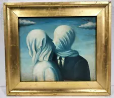 GORGEOUS RENE MAGRITTE OIL ON CANVAS DATED 1950 WITH FRAME IN GOLDEN LEAF NICE