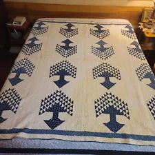 Antique Indigo Tree Of Life Quilt. Cutter, Display. Worn. Late 1800s