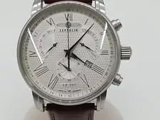 ZEPPELIN LZ-127 Graf Men's Used Watch Quartz Chronograph Date Silver Dial