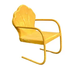 Vintage Tulip Patio Lawn Chair for Dolls Dollhouse Metal Yellow 4 inch