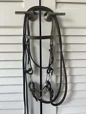 Clinton Anderson Horse Headstall W/ Tory Leather Split Reins & Fast Twist D Bit