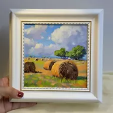 Autumn Harvest: Hay Bales at Dusk Original Oil Painting wall art for home decor