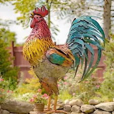 Metal Rooster Garden Statues Large-Sized Rooster Chicken Yard Art Decor Standing