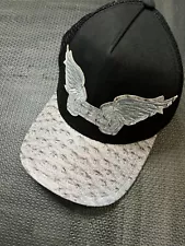 Authentic Robin Jeans Hat Ostrich Brim Wing Logo Black/Pink Unisex Trucker Clean