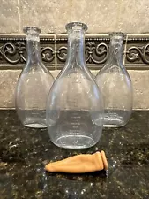 (3) ANTIQUE EMBOSSED OVAL GLASS NURSING INFANT BABY BOTTLES 8 oz & (1) NIPPLE