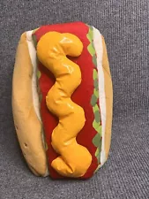 PLUSH HOT DOG With MUSTARD Pet COSTUME only, ONE SIZE FITS MOST 17” X 9”