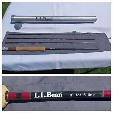 L.L. BEAN Fly Fishing Rod 4 Piece 8 Foot For 6" Line w/Aluminum Tube & Sock EUC