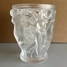 Fabulous 9 5/8" Lalique France Bacchantes Grand Dancing Nude Women Crystal Vase