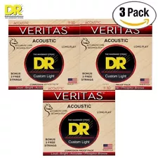 3-PACK DR VTA-11 Veritas Phosphor Bronze Coated Acoustic Guitar Strings 11-50