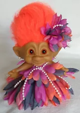 TREASURE Troll Doll 5" Halloween OOAK "MALLORY" Black, Purple & Orange Mum Gown