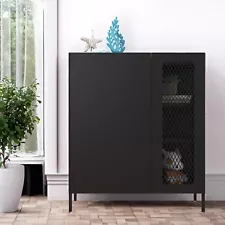 Metal Sideboard Cabinet w/Mesh Element Doors&Adjustable Shelves for Dining Room