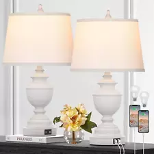 Set of 2 Farmhouse Table Lamps with Usb Ports Bedroom Bedside Touch Control