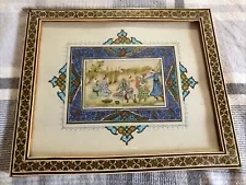 VINTAGE PERSIAN 5 PERSON CELEBRATION ARTWORK AND FRAME COLLECTORS SALE 9”x7.5”