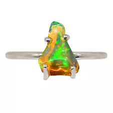 Natural Ethiopian Opal Rough 925 Sterling Silver Ring Jewelry s.8 ALLR-25910