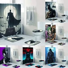 Batman Bathroom Shower Curtain Anti-Slip Bath Mat Toilet Lid Cover 4pcs Set Gift