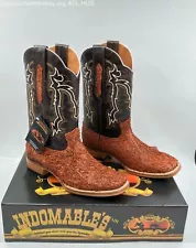 MEN'S INDOMABLES LEATHER COWBOY BOOTS COGNAC SIZE 10.5 NEW WITH BOX