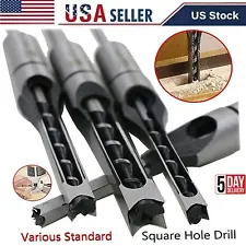 Woodworking Square Hole Drill Bit Mortising Saw Mortise Chisel Drill Bit Set 3Pc