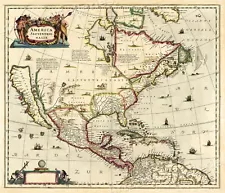 North America 1636 Vintage Style Decorative early Exploration Map - 24x28