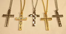 Christian Cross Necklaces Lot of 5 Gold & Silver Tone New Old Stock