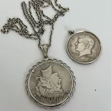 Vintage 835 Silver 1922 Peace Dollar & Kennedy Half Pendant Lot Necklace Trvst