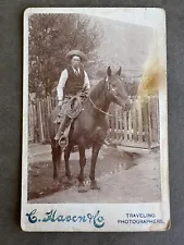 WESTERN 1890 CABINET CARD Photograph OREGON U.S. RANCH HAND COWBOY ON HORSEBACK
