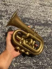 Vintage Nautical Brass Antique Pocket Trumpet 3 Valve Musical Instrument